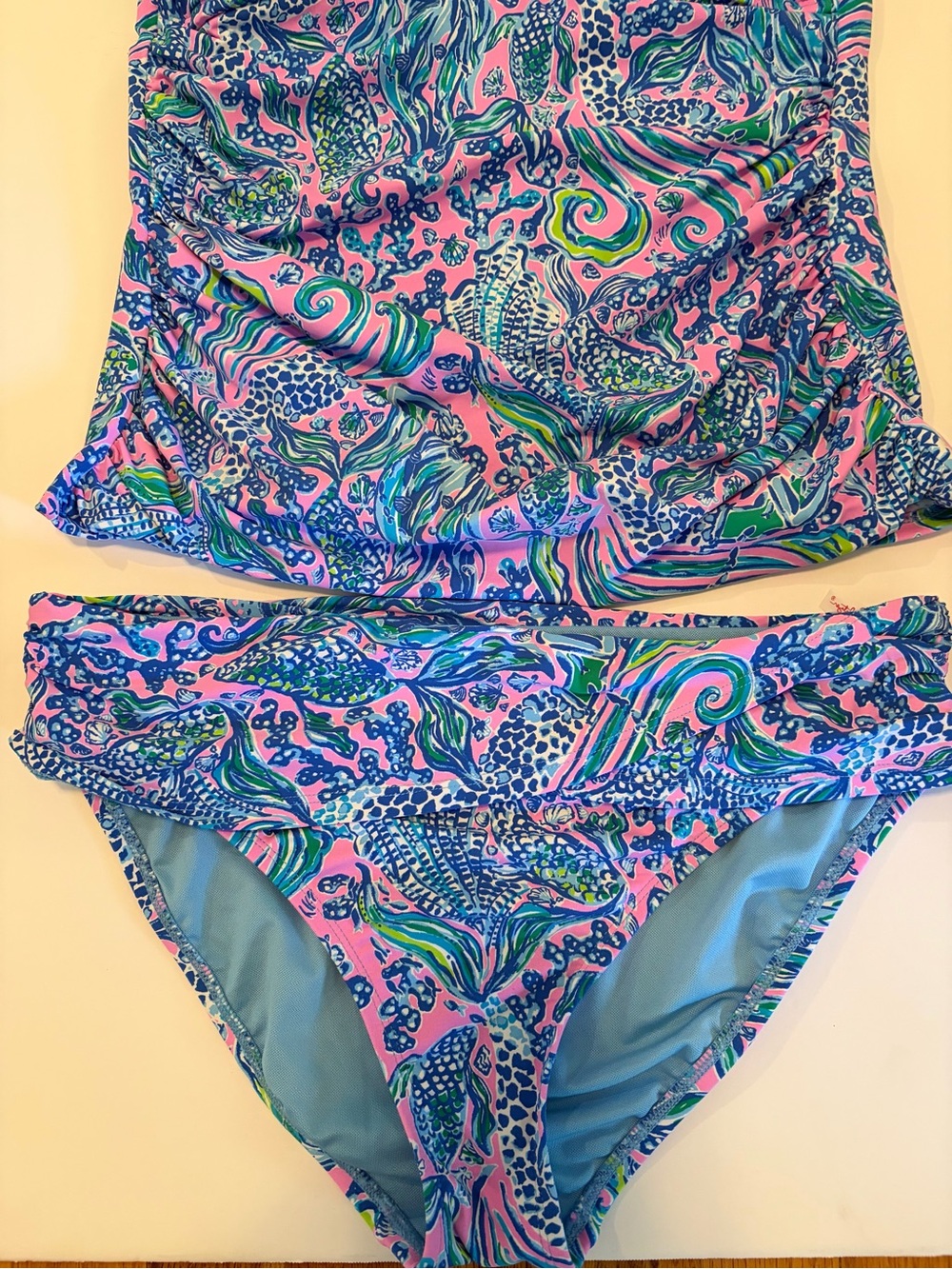 Lilly Pulitzer Flamenco Tankini Top “We Mermaid It” and Sarong Hipster Set. - Picture 5 of 9